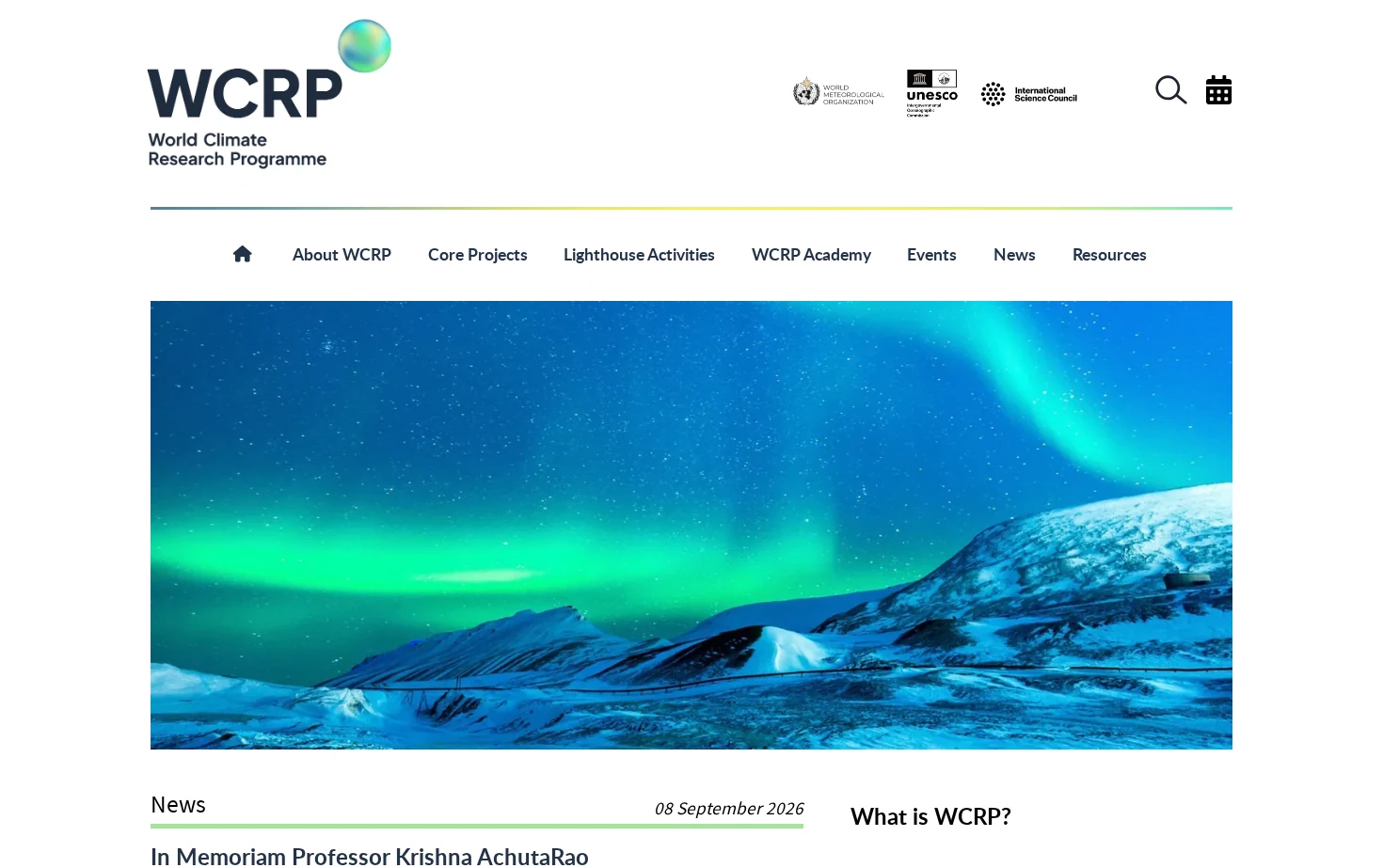 World Climate Research Programme (WCRP) 页面快照
